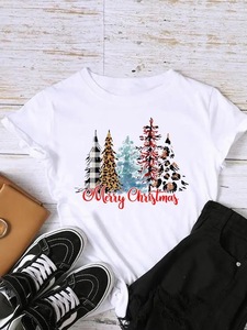 2025 fornitore all'ingrosso stampa di trasferimento di calore cartone animato albero di natale alla moda t-shirt a maniche corte da <span class=keywords><strong>donna</strong></span> alla moda - Product Image 6