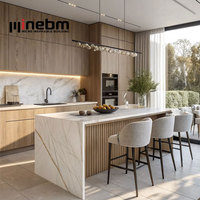 Meuble de cuisine en MDF, modèle d'îlot de cuisine grand et moyen avec rangement et chaises