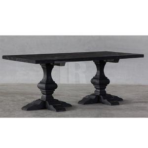 Mesa de comedor larga hecha a mano de madera de olmo recuperada, color negro carbón oscuro - Product Image 1
