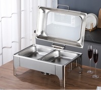 Offre Spéciale – Plat de Présentation Commercial en Acier Inoxydable à 1 ou 2 Compartiments avec Couvercle en Verre, Capacité 9L, Idéal pour Buffets et Restaurants
