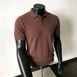 <span class=keywords><strong>Polo</strong></span> pour homme en jacquard ajouré décontracté d'été : T-<span class=keywords><strong>shirt</strong></span> de luxe léger à col boutonné - Product Image 3