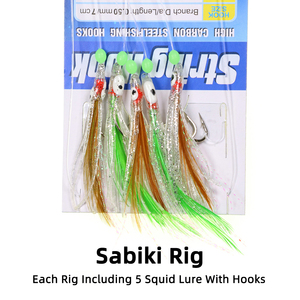 5 후크/팩 Sabiki <span class=keywords><strong>Rig</strong></span> 부드러운 문어 미끼 빛나는 구슬 깃털 바닷물 낚시 미끼 세트 베이스 고등어 도미 <span class=keywords><strong>1</strong></span>/0 # - Product Image 2
