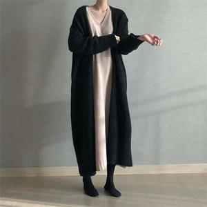 Venta al por mayor otoño invierno coreano Casual Chaqueta larga <span class=keywords><strong>de</strong></span> Color sólido Loose punto Maxi suéteres capa abrigo mujeres ropa - Product Image 1