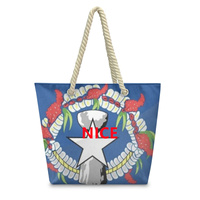 Sac fourre-tout personnalisé en corde de chanvre imprimée Saipan, sac à main réutilisable en polyester pour les courses quotidiennes, les trajets sur le campus et les sorties à la plage