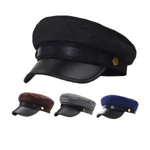 Großhandel Baumwolle PU Krempe Baker boy Caps für Männer Frauen Custom Logo Fiddler Beret Hüte