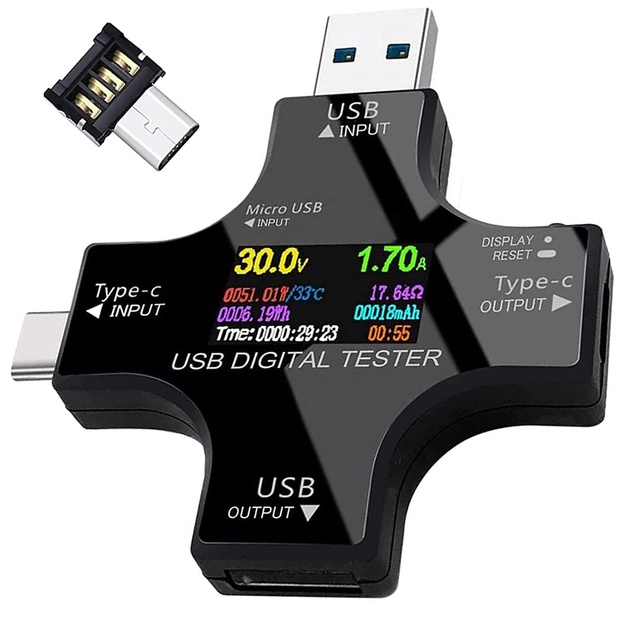 Digital Multimeter USB C Tester LCD Color Display Voltage Current Watt Meter Identification and Detection of Charging Protocols