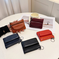Dompet Koin Kulit Mini, Kantong Koin Kulit, Dompet Koin Kulit dengan Gantungan Kunci dan Resleting, Tas Penyimpanan Serbaguna