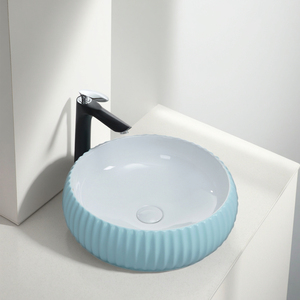 Lavabo en céramique multicolore personnalisé, design moderne à rayures, <span class=keywords><strong>CORONIS</strong></span> 9L, garantie 5 ans, pour salle de bain d'hôtel, lavabo à poser sur comptoir - Product Image 1