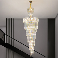 Lustre en cristal moderne en fer forgé à LED, style européen, pour salon, escalier rotatif, duplex, mini, creux, de taille moyenne