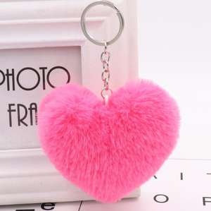 شكل قلب قطيفة بوم بوم قلادة حقيبة المفاتيح الحب الكرة الكرة قلادة الشعر chain المفاتيح - Product Image 1