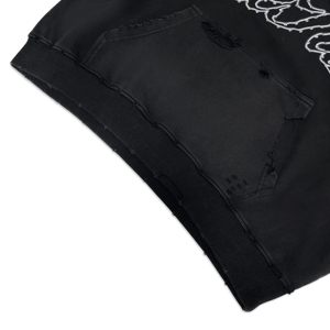 Sudadera con Capucha para Hombre, Estilo Vintage, Negra Lavada, con Estampado de Letras, Manga Larga, con Pedrería Vertical, de Alta Calidad, Talla Grande - Product Image 5