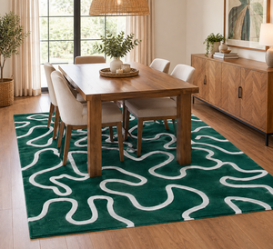 Alfombra Moderna Abstracta con Patrón Verde y Blanco, Rectangular, Antideslizante, de Pelo Medio, para Comedor - Product Image 1