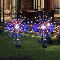 Juego de 2 Luces Solares LED de Fibra Óptica Tipo Fuegos Artificiales, Lámpara de Estaca Diente de León para Camino, Iluminación Exterior para Jardín, Decoración de Jardín, Lámpara para Césped