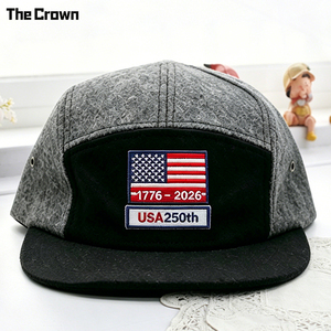 Custom Logo 5 Panel Camp <b>Cap</b> Wholesale Bulk Wool Blend <b>Flat</b> Embroidered <b>Flat</b> Brim Hat With Adjustable Buckle Manufacturer - Product Image 2