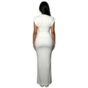 A&J Apparel Factory Women Corset Panel Maxi Dress Mock Neck Sculpted Shoulder Bodycon Ivory <b>Blush</b> Quiet Luxury ODM 2026 - Product Image 2