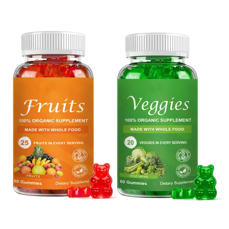 Private Label Fruit and Veggie Multivitamins-Supplement Super Green Vitamin Gummies for Immune Support