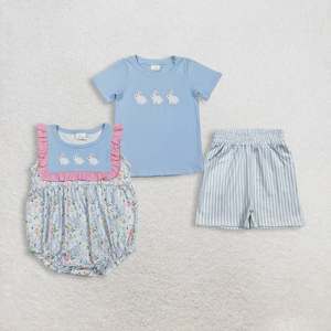 Ensemble assorti frères et sœurs : Robe décontractée écologique brodée à carreaux et croix, col montant, longueur genou, et combinaison-pantalon deux pièces - Product Image 6
