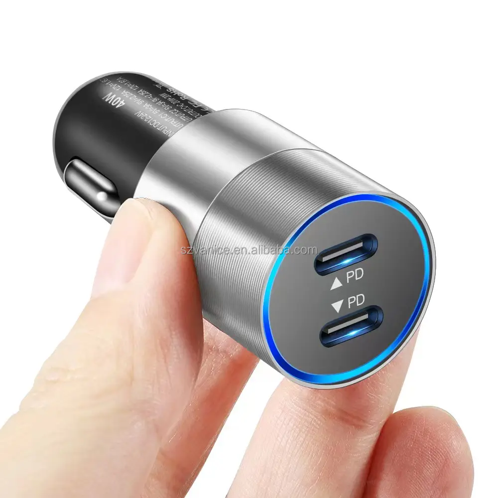 40w Pd3.0 Portable Electric Mini Dual Usb C Car Charger For Iphone Mobile Phone Tablet 2 Ports Fast Car Charger