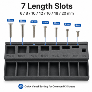 Clasificador de tornillos M3 impreso en 3D, bandeja clasificadora de longitud de tornillos con 7 ranuras de precisión y compartimento para tuercas. Nunca más mezcles tus tornillos M3. - Product Image 2