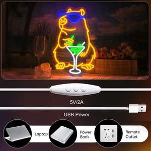 Enseigne néon Capybara Cocktail, lumière LED USB. Idéal pour la chambre à coucher, la chambre <span class=keywords><strong>de</strong></span> bébé, la cave des hommes, le bar et la décoration <span class=keywords><strong>de</strong></span> fête. - Product Image 4