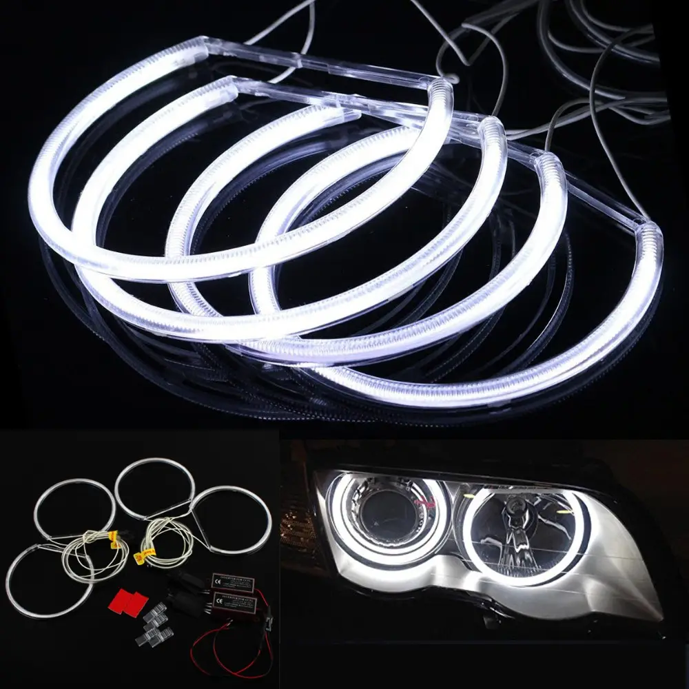 Angel Eyes – lampe LED blanche pour BMW E36 E38 E39 E46, anneaux Halo CCFL, phare Auto DRL 4x131mm, Kit de lampes