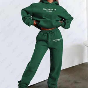 Sudadera con capucha unisex personalizada para mujer, chándal con diseño de cremallera, conjunto de Jogger de algodón 100%, sudaderas con capucha estampadas de invierno y conjuntos de sudadera con logotipo - Product Image 3