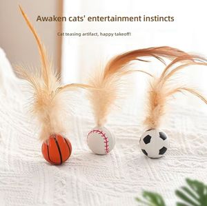 All'ingrosso che rimbalza palle di gatto con piuma al coperto rotolamento della palla magica presa in giro bastone movimento interattivo per animali domestici giocattolo piuma - Product Image 5