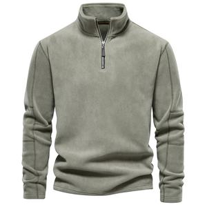 Sudadera de Manga Larga de Forro Polar Sólido y Versátil para Hombre con Bordado Personalizado, Cuello Alto y Media Cremallera para la Temporada de Otoño - Product Image 1