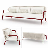 Fauteuil de salon d'extérieur moderne avec dossier en corde tressée, structure en aluminium et coussin imperméable pour jardin, villa, hôtel