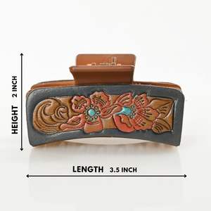 Pinza para el Cabello de Cuero Vacuno Genuino Estilo Vaquera Vintage, Accesorio para el Cabello Hecho a Mano Estilo Western - Product Image 5