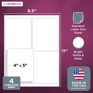 4x5 Inch White Rectangular Shipping Address Labels Laser Inkjet Printable <b>Stickers</b> 250 Sheets 1000 Labels Bulk Wholesale - Product Image 2