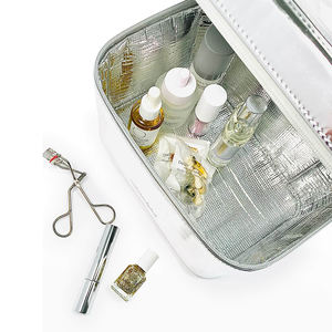 กระเป๋าเครื่องสำอางสำหรับผู้หญิง,กระเป๋าเครื่องสำอางมืออาชีพใบใหญ่กระเป๋าหนังวีแกนทำจากอะลูมิเนียมหุ้มฉนวน - Product Image 3