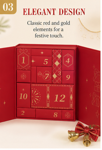 Custom Luxury 12 Day Advent Calendar <b>Box</b> Book Style Two Door Red Gold Foil <b>Empty</b> OEM Christmas Countdown Packaging Wholesale - Product Image 3
