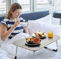 Table pliable pour ordinateur portable, plateau de lit portable, support pour ordinateur portable avec porte-gobelet et emplacement pour tablette