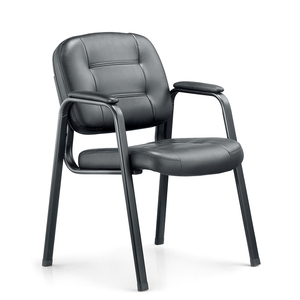 Silla Moderna Clásica con Marco Metálico, Tapizada en Cuero Sintético Negro, Ajustable, para Oficina, Hogar, Conferencias y Visitas - Product Image 2