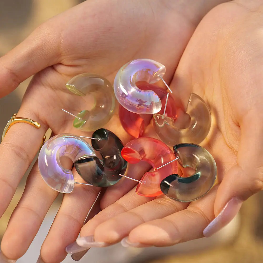 Boucles d'oreilles demi-rondes transparentes couleur bonbon Offre Spéciale en résine écologique CC boucles d'oreilles pour femmes