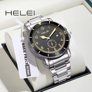 Helei 9002, correa de acero inoxidable de cuarzo japonés para hombre de lujo a la moda, resistente al agua, calendario completo, esfera Simple, relojes para hombre - Product Image 1