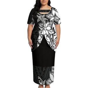 Gaun Wanita Gaya Pulau Pasifik Dua Potong Atasan dan Rok Maxi Set Pola Puletasi Gaun Maxi Kerah O Lengan Pendek - Product Image 5