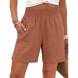 FOXA Linen Shorts Women High Waisted Wide Leg Casual Summer Breathable With <b>Pockets</b> Beach Vacation Lounge 2026 Spring - Product Image 1