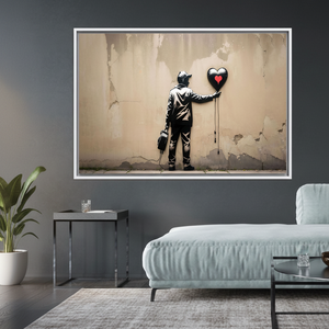 Modern Printed Canvas Art: Boy with <b>Balloon</b> Graffiti Design,WHITE FRAMED CANVAS - Product Image 3