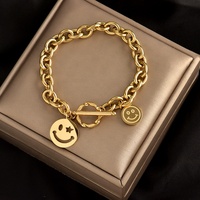 Fermoir OT personnalisé en acier inoxydable, plaqué or 18 carats, chaîne épaisse, pièce de monnaie, sourire, cœur, pendentif, bracelet