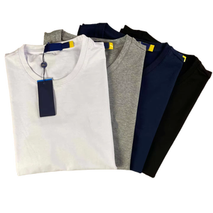 T-shirt d'été décontracté à col en V en pur coton, couleur unie, brodé, à manches courtes, style américain, coupe ajustée, pour hommes et femmes - Product Image 1
