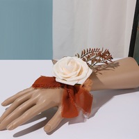 Set Bunga Pernikahan Warna Karamel, Buket Pengantin, Corsage, Bunga Pergelangan Tangan, Set Bunga Buatan untuk Pengiring Pengantin, Rangkaian Bunga Pernikahan