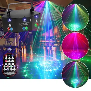 Stock available 9/15 eyes beam lamp laser effect dj party led rgbw remote control mini disco light