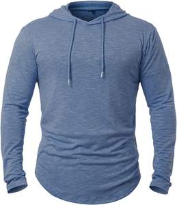 Camiseta informal para correr con capucha de gran tamaño para hombre, jersey de secado rápido con técnica bordada, sudadera deportiva de entrenamiento de manga larga - Product Image 1