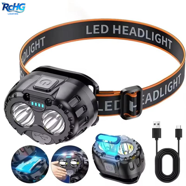 Powerful COB LED Headlamp IP65 Waterproof Portable Sensor Headlamp for Fishing Camping USB Rechargeable Adjustable