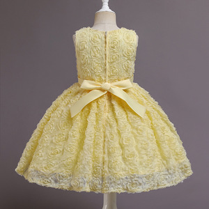Vestido de niña con flores de rosas amarillas para niños, vestido de princesa de tul con cuello redondo para fiesta de boda - Product Image 4