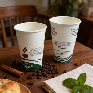 Customized 16oz Biodegradable Greaseproof <b>Disposable</b> Paper <b>Cups</b> with Sleeves for Coffee Tea & Beverages - Product Image 1