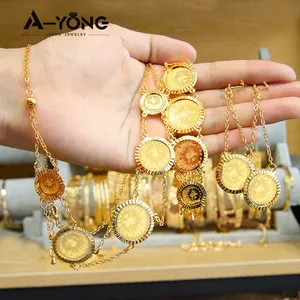 New Trend Ayong Jewelry Adjustable Long Chains Jewelry Arabic Coin Jewelry Sets 24k Gold Plated Dubai