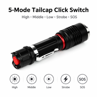 Lampe de poche LED à double alimentation, 5 modes, interrupteur à clic, torche tactique pour la marche nocturne, le camping, la randonnée, la chasse, utilisation en extérieur